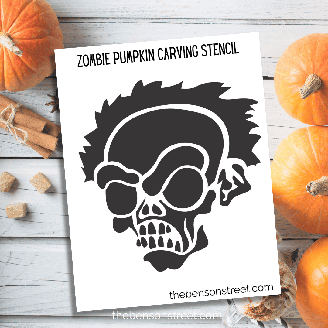 free printable zombie pumpkin stencil for halloween carving